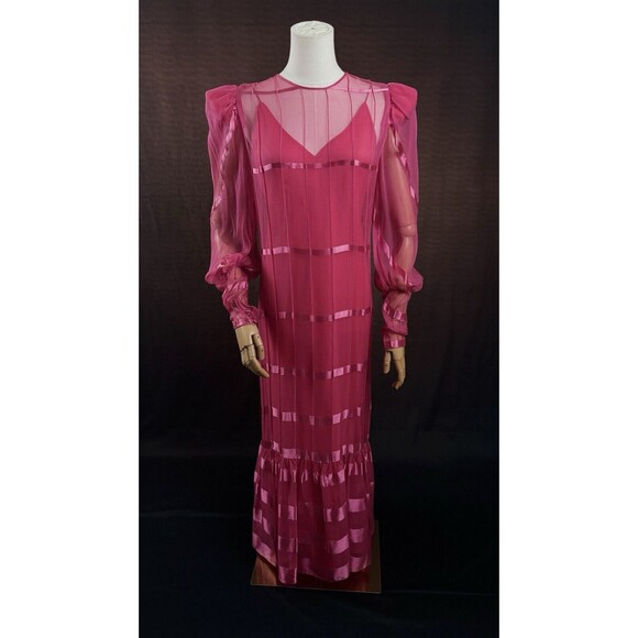 Beautiful 1980s Judy Hornby Couture Vintage 2pc Silk Dress & Slip Set sz 14 - Picture 3 of 8
